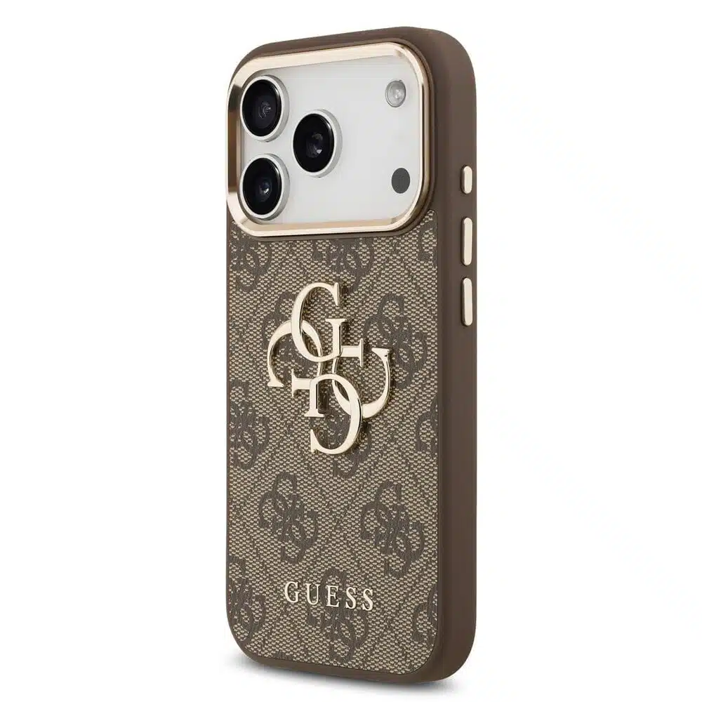 Guess iPhone 17 Pro Max Backcover hoesje - 4G - Big Metal Logo - Gold Edge - Bruin-2