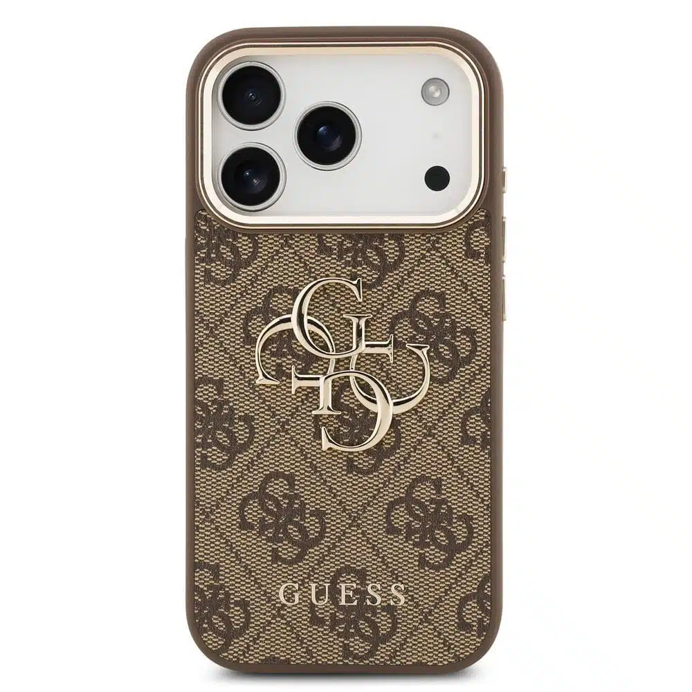 Guess iPhone 17 Pro Max Backcover hoesje - 4G - Big Metal Logo - Gold Edge - Bruin-3