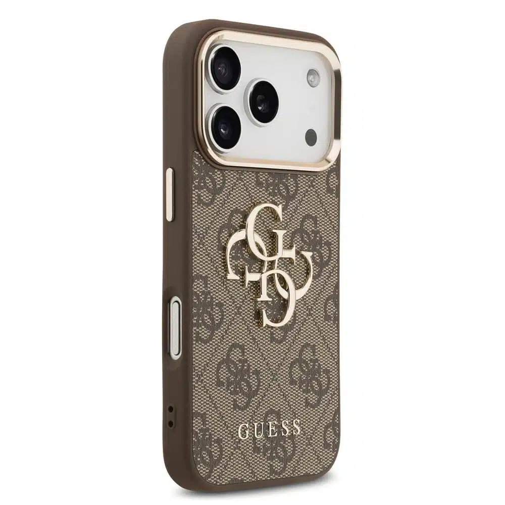 Guess iPhone 17 Pro Max Backcover hoesje - 4G - Big Metal Logo - Gold Edge - Bruin-4