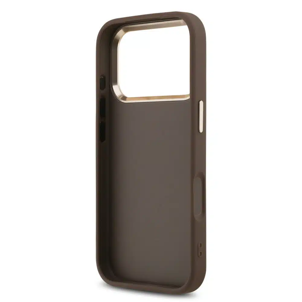 Guess iPhone 17 Pro Max Backcover hoesje - 4G - Big Metal Logo - Gold Edge - Bruin-6