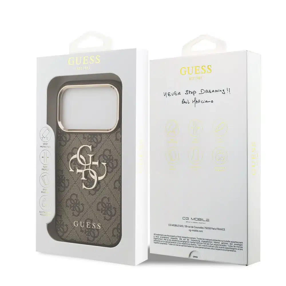 Guess iPhone 17 Pro Max Backcover hoesje - 4G - Big Metal Logo - Gold Edge - Bruin-8