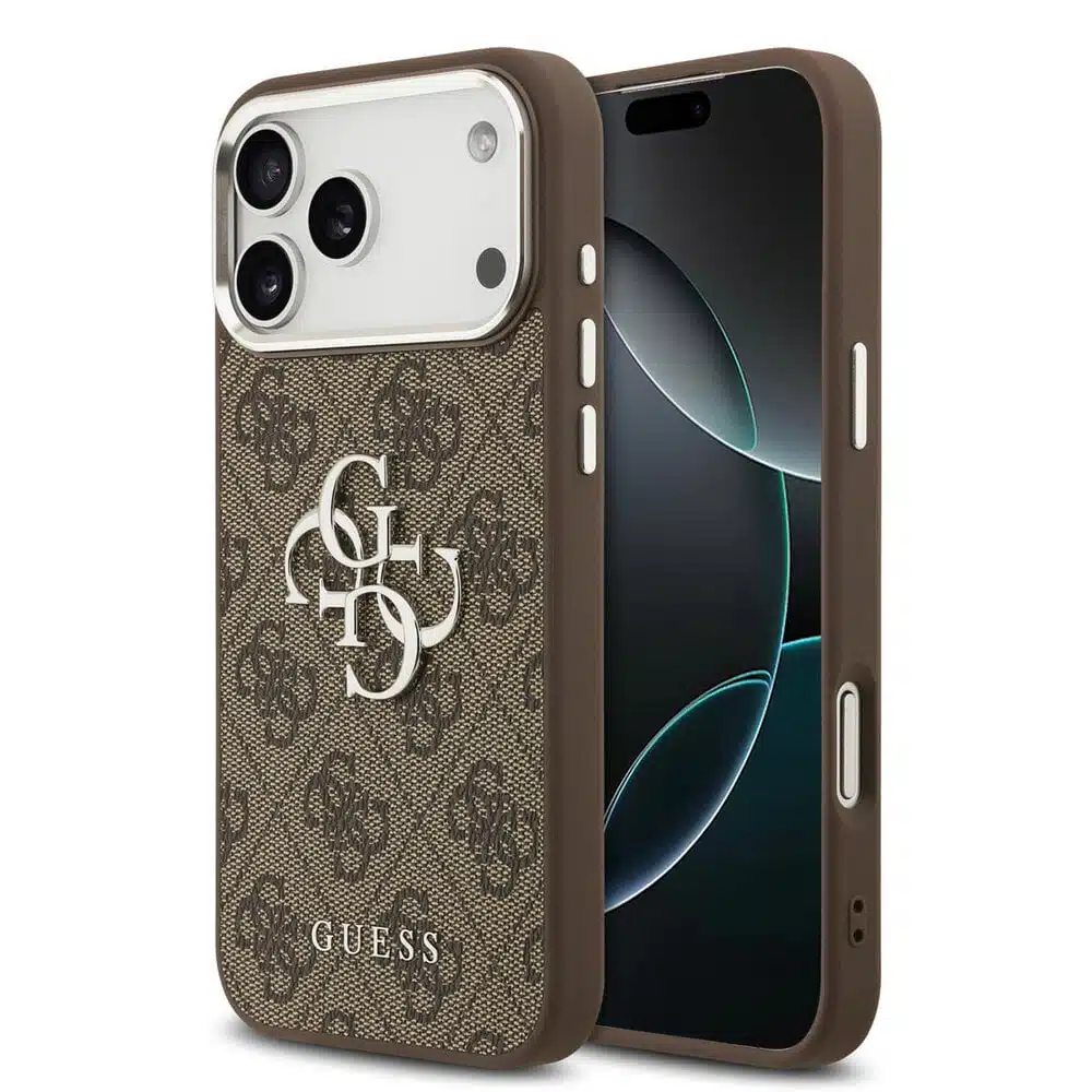 Guess-Backcover-PU Leather-4G Classic Logo-iPhone 17 Pro Max- Bruin Silver - Afbeelding 1