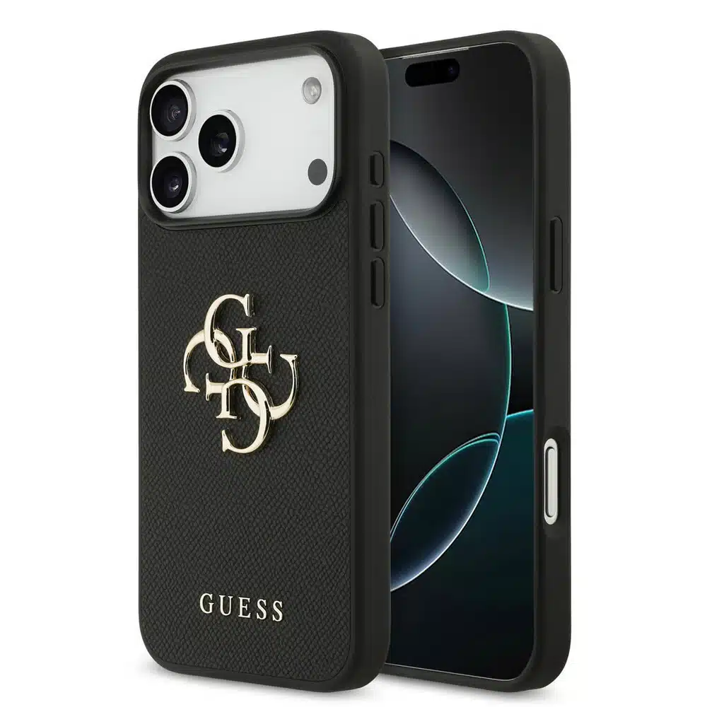 Guess iPhone 17 Pro Max Backcover hoesje - Grained - Big 4G Logo - Zwart-1