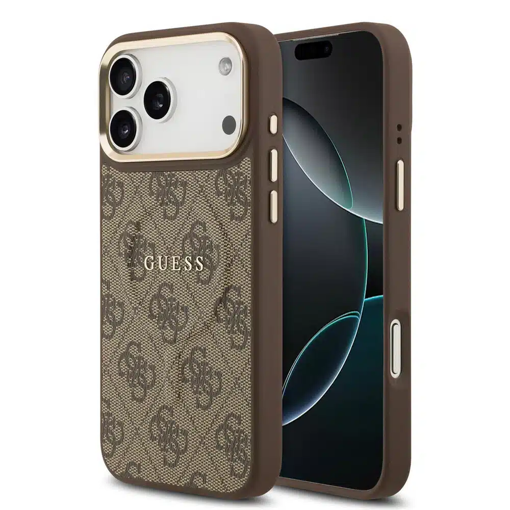Guess-Backcover-Magsafe PU Leather-4G Classic Logo-iPhone 17 Pro Max-18 Pro Max-Bruin - Afbeelding 1