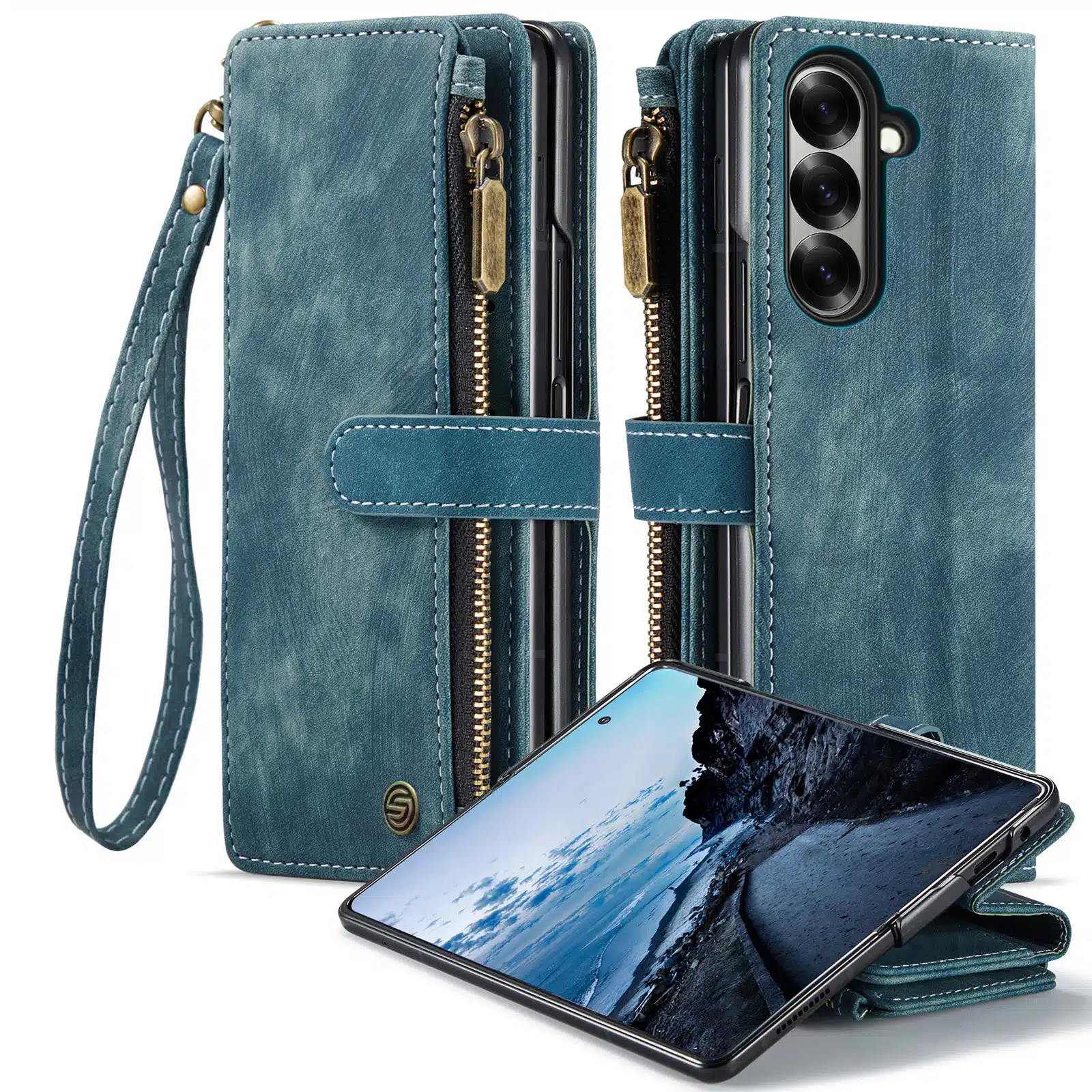 Solidenz - Wallet Bookcase 2 in 1 - Geschikt voor Samsung Z Fold 7 - Blauw - Afbeelding 1