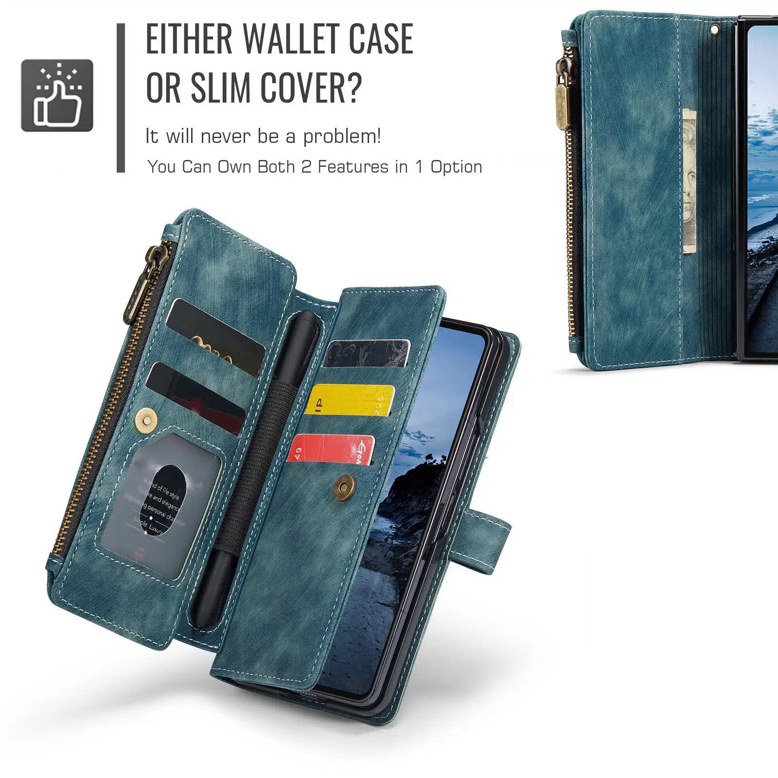 Solidenz - Wallet Bookcase 2 in 1 - Geschikt voor Samsung Z Fold 7 - Blauw - Afbeelding 4