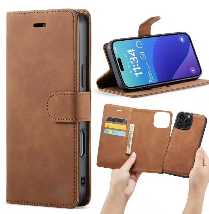 Cityhoesje-Bookcase-iPhone 16 Pro Max-2 in 1-Bruin - Afbeelding 1