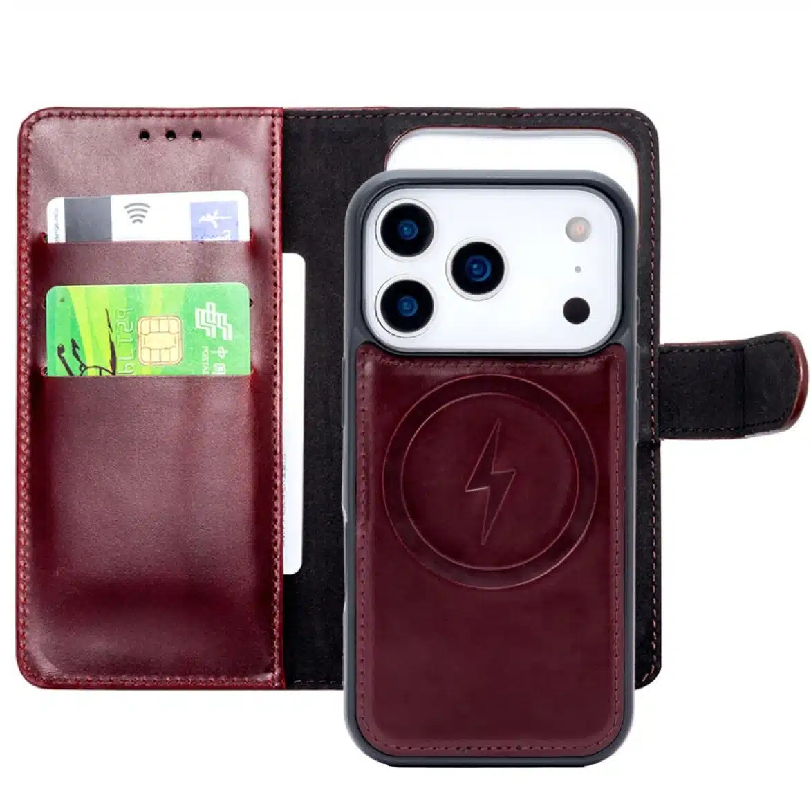 Cityhoesje-2in1-Bookcase-iPhone 17 Pro-18 Pro-Leren-Bordeaux - Afbeelding 2