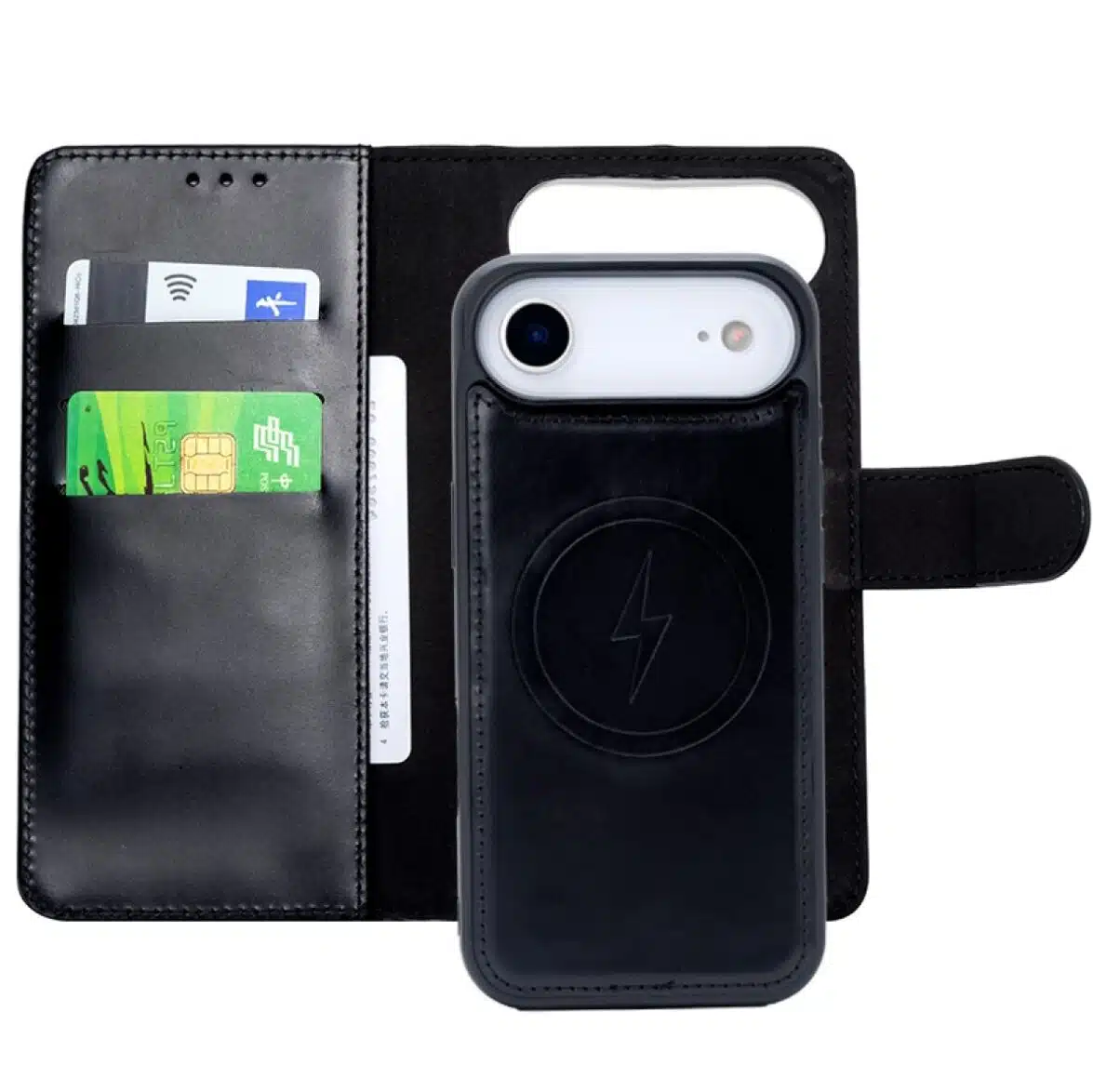 Cityhoesje-Bookcase 2 in 1 -iPhone 17 Air-Magsafe-Leer-Zwart - Afbeelding 2