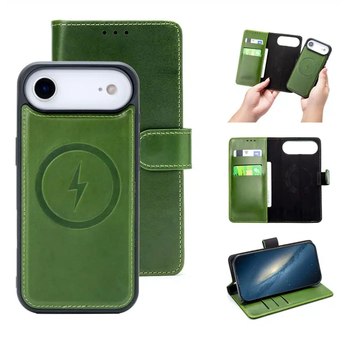 Cityhoesje-Bookcase 2 in 1 iPhone 17 Air-Magsafe-Leer-Groen - Afbeelding 1