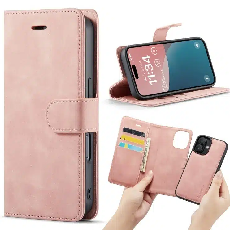 Cityhoesje-Bookcase-iPhone 16-2 in 1-Roze - Afbeelding 1