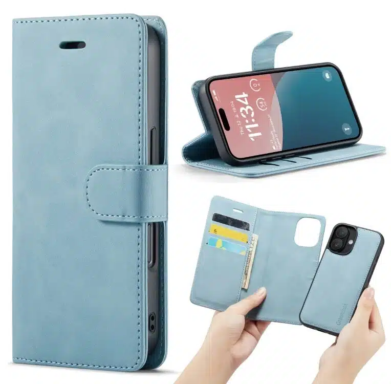Cityhoesje-Bookcase-iPhone 16-2 in 1-Light Blauw - Afbeelding 1
