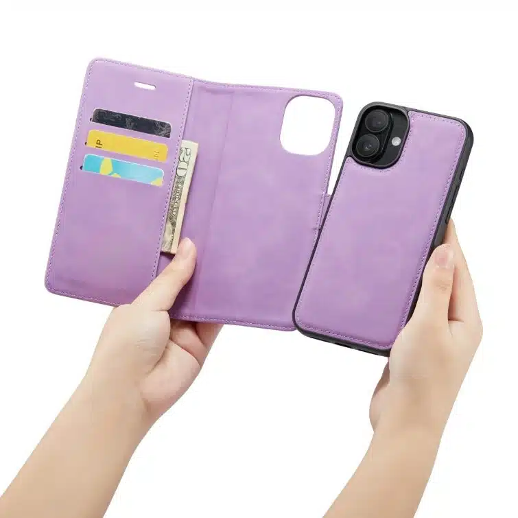 Cityhoesje-Bookcase-iPhone 16-2 in 1-Paars - Afbeelding 3