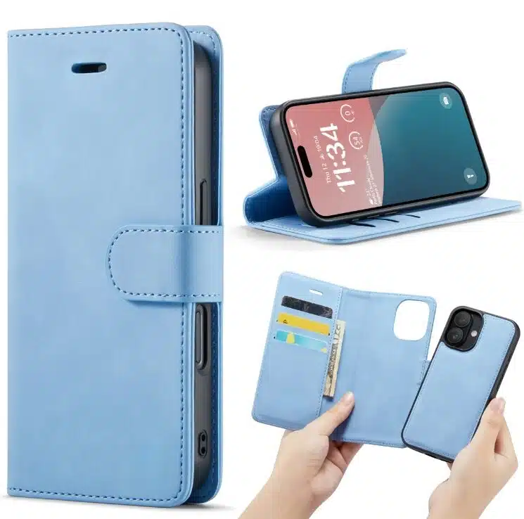 Cityhoesje-Bookcase-iPhone 16-2 in 1-Blauw - Afbeelding 1