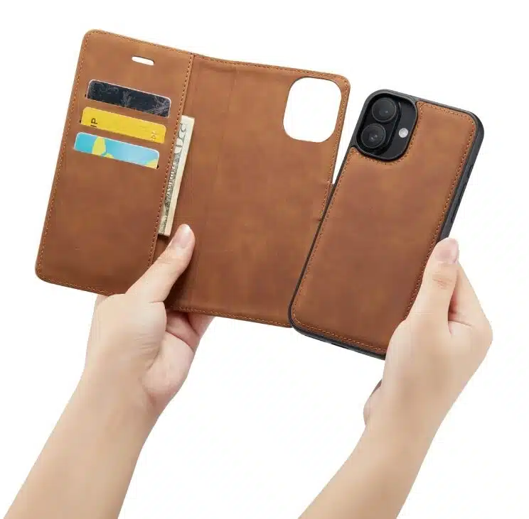 Cityhoesje-Bookcase-iPhone 16-2 in 1-Bruin - Afbeelding 2