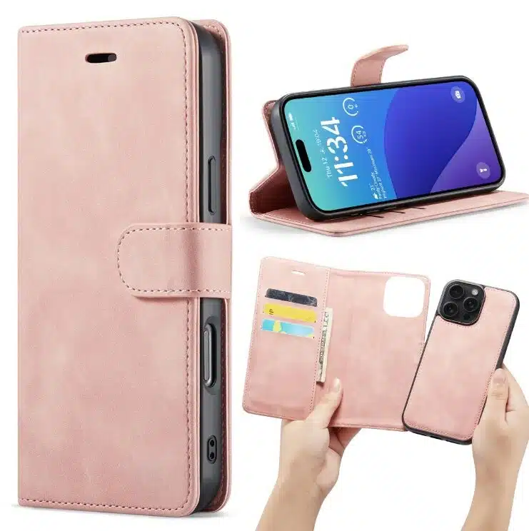 Cityhoesje-Bookcase-iPhone 16 Pro Max-2 in 1-Roze - Afbeelding 1
