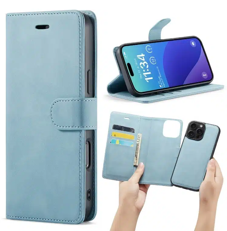 Cityhoesje-Bookcase-iPhone 16 Pro-2 in 1-Licht Blauw - Afbeelding 1