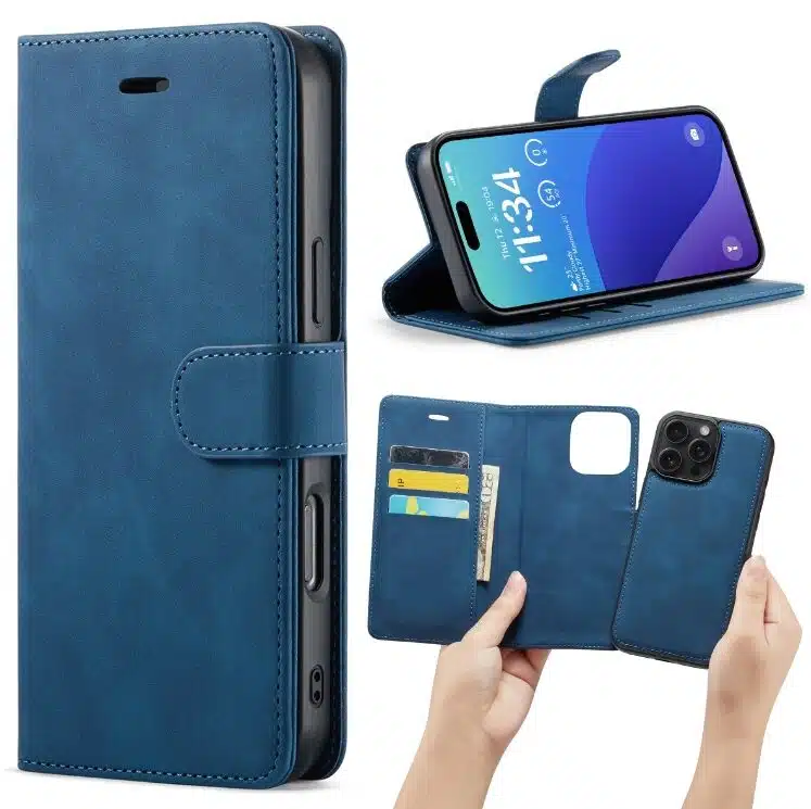 Cityhoesje-Bookcase-iPhone 16 Pro Max-2 in 1-Donker Blauw - Afbeelding 1