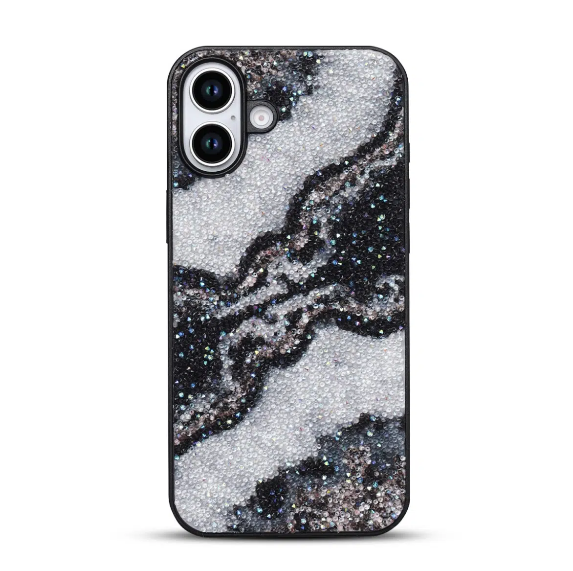 Casemania-iphone 17-Backcover-Zwart Grijs -Marmer Glitter-1