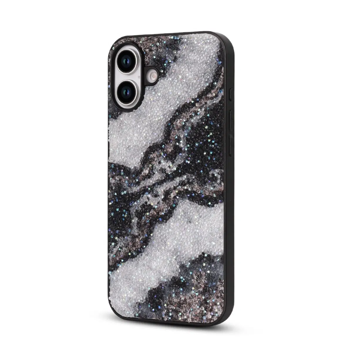 Casemania-iphone 17-Backcover-Zwart Grijs -Marmer Glitter-2
