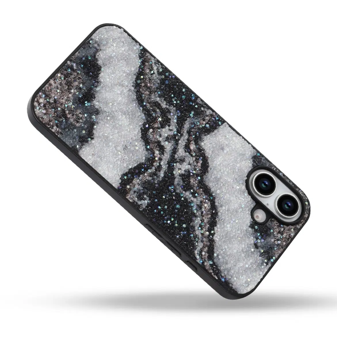Casemania-iphone 17-Backcover-Zwart Grijs -Marmer Glitter-3