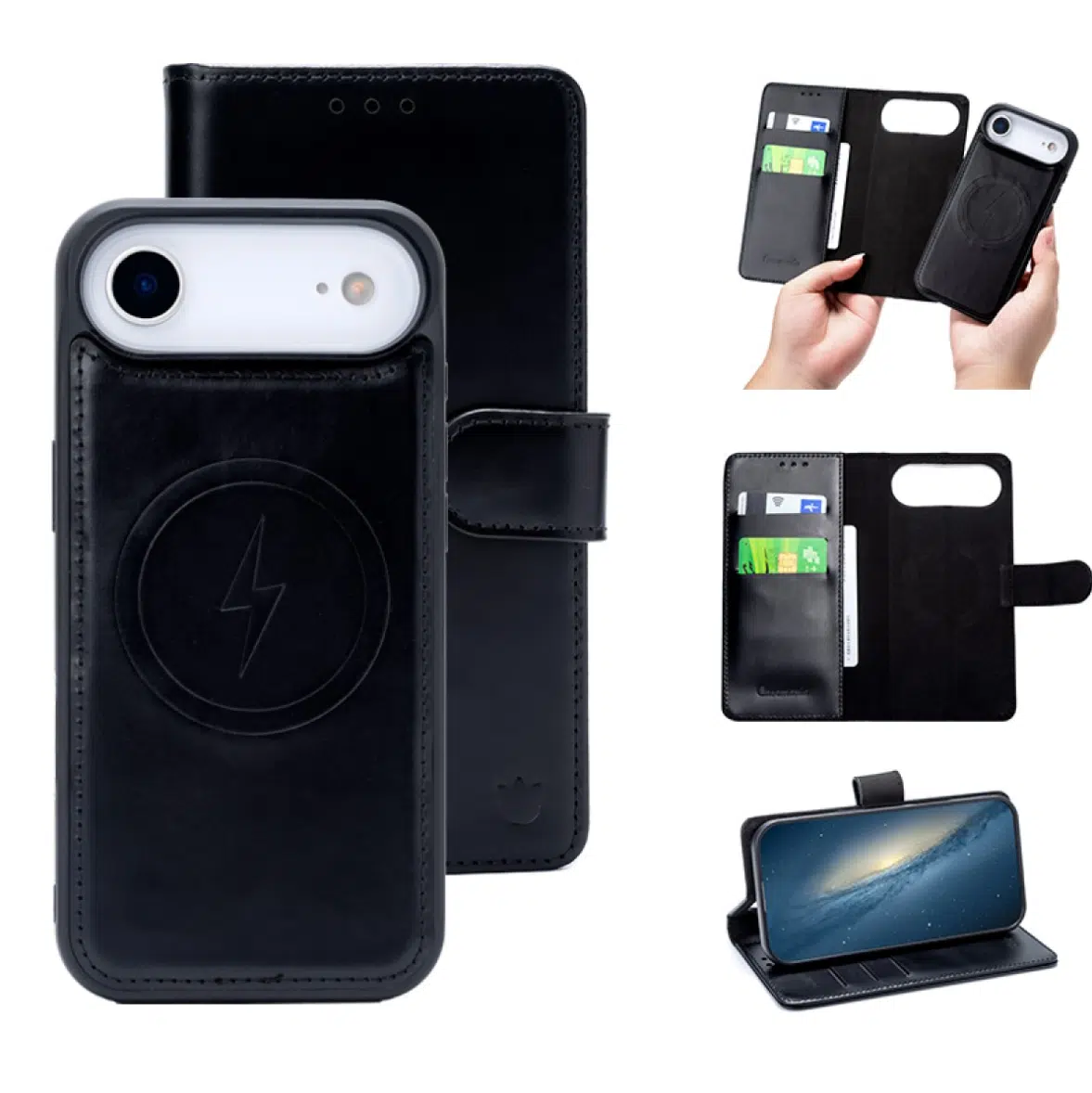 Casemania – Bookcase 2 in 1-Leer- Magsafe – iPhone 17-Zwart-1