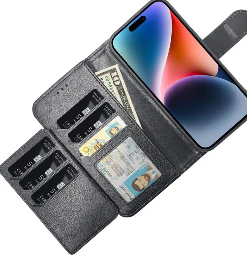 Iphone 16 Plus-Multiple Pockets Magnetic 2 in 1 Wallet -Zwart-4-Cityhoesje.nl