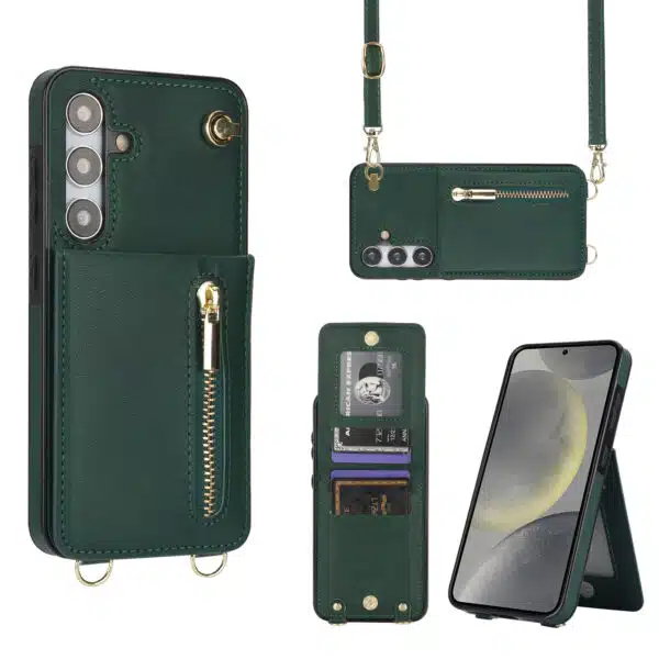 Solidenz - Backcover - Fashion Portemonnee met koord Geschikt voor - Samsung S24 Plus - S25 Plus-Groen