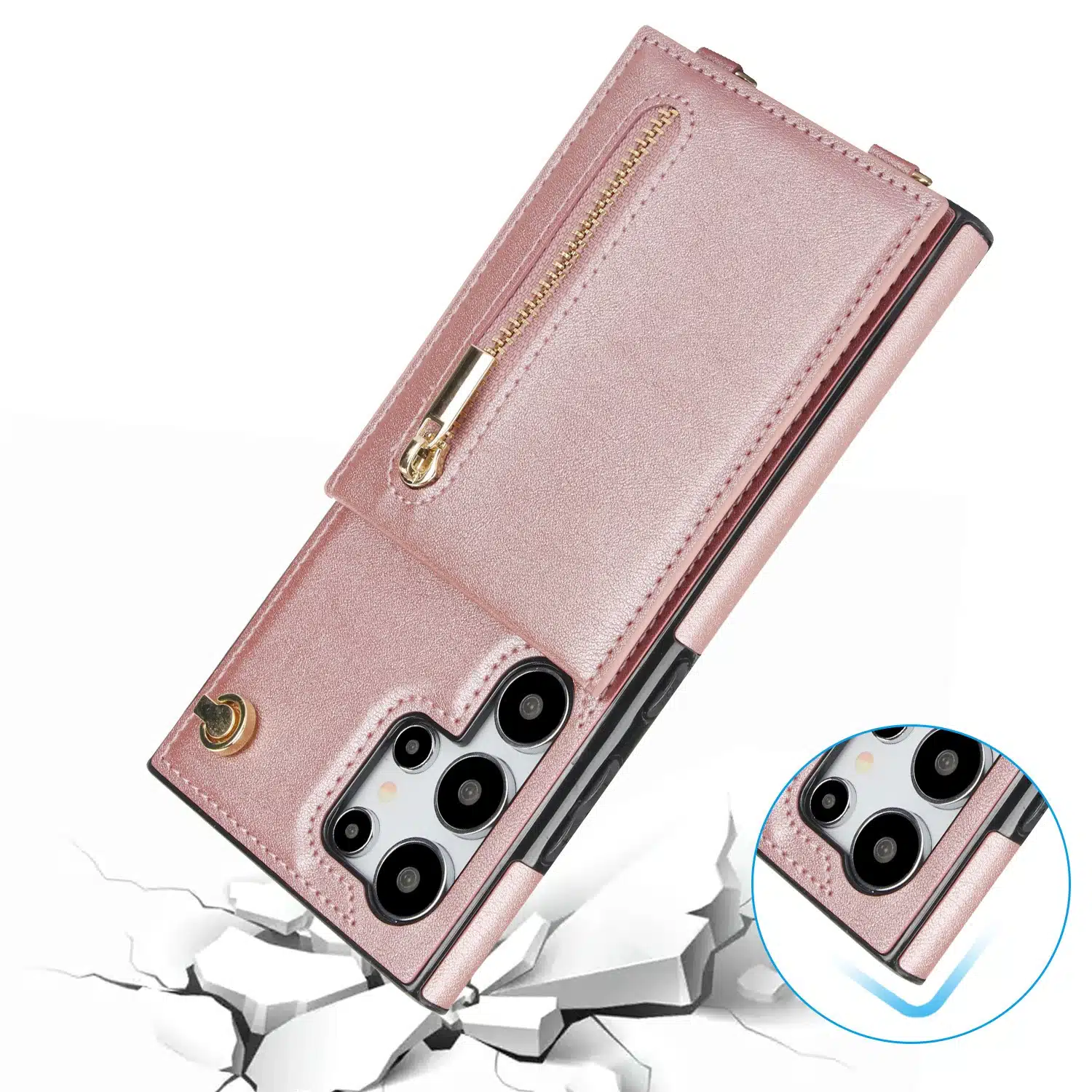 Solidenz - Fashion Portemonnee Geschikt voor - Samsung S25 Ultra - Roségoud - Afbeelding 3