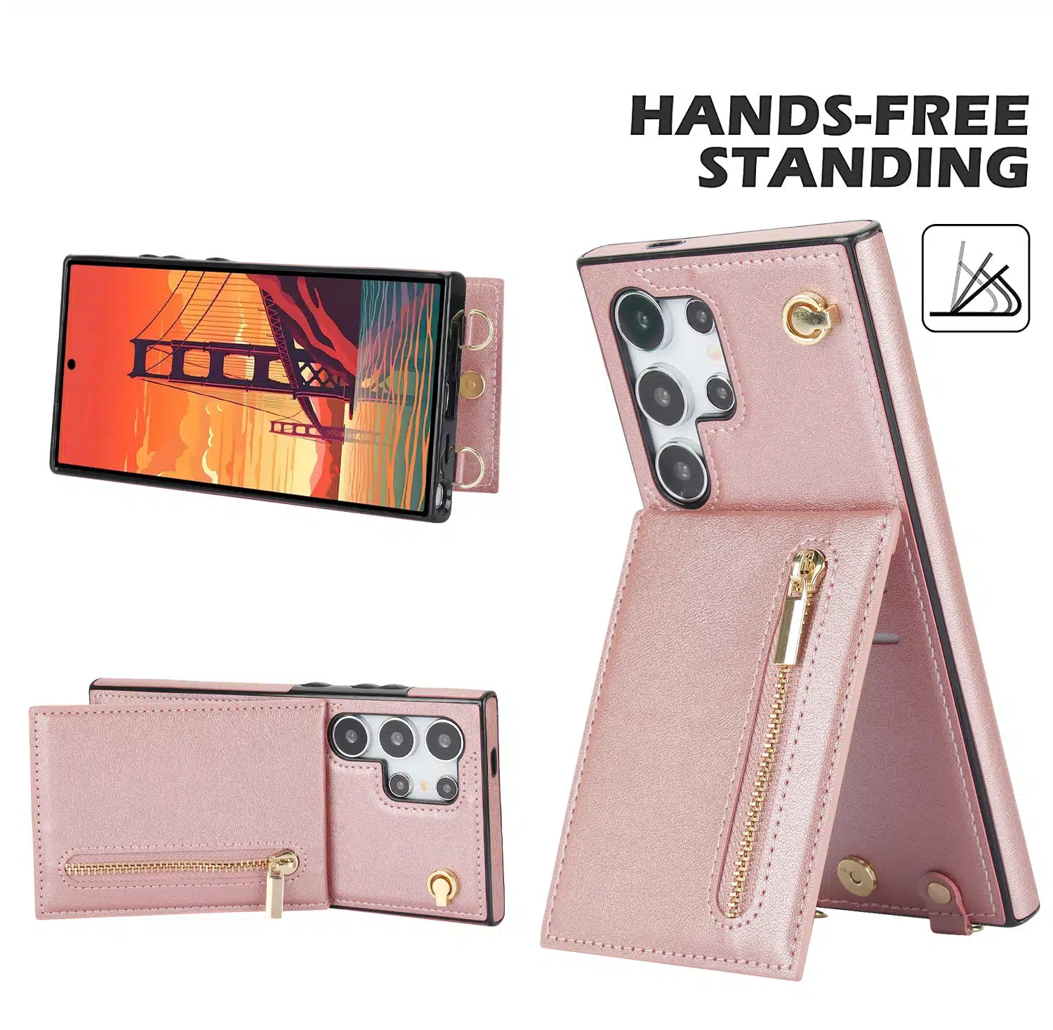 Solidenz - Fashion Portemonnee Geschikt voor - Samsung S25 Ultra - Roségoud - Afbeelding 4