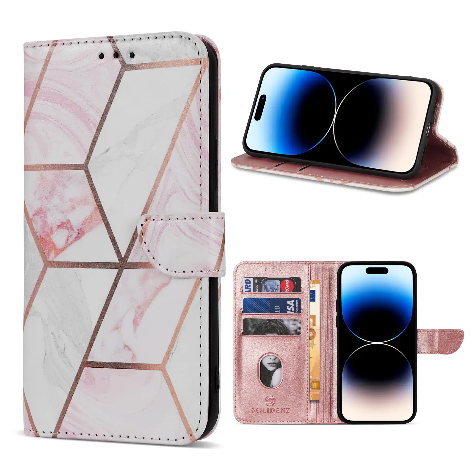 Solidenz - Bookcase iPhone 16 – Marmer Roze - Afbeelding 1