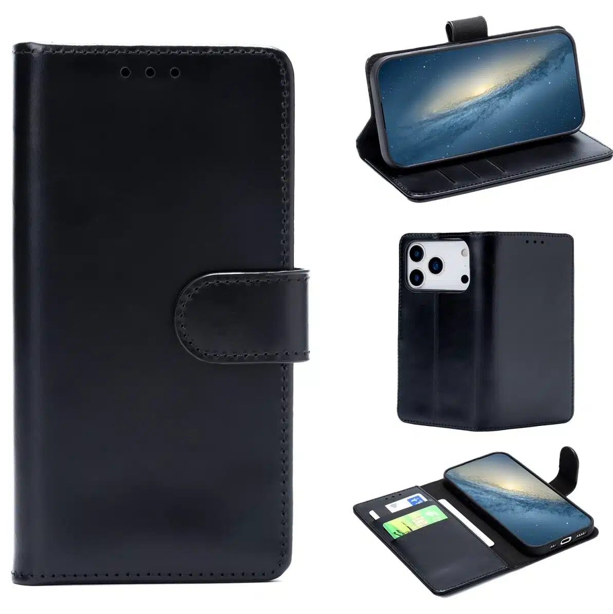 Cityhoesje-Bookcase-iPhone 17 Pro-18 Pro-Leer-Zwart - Afbeelding 1