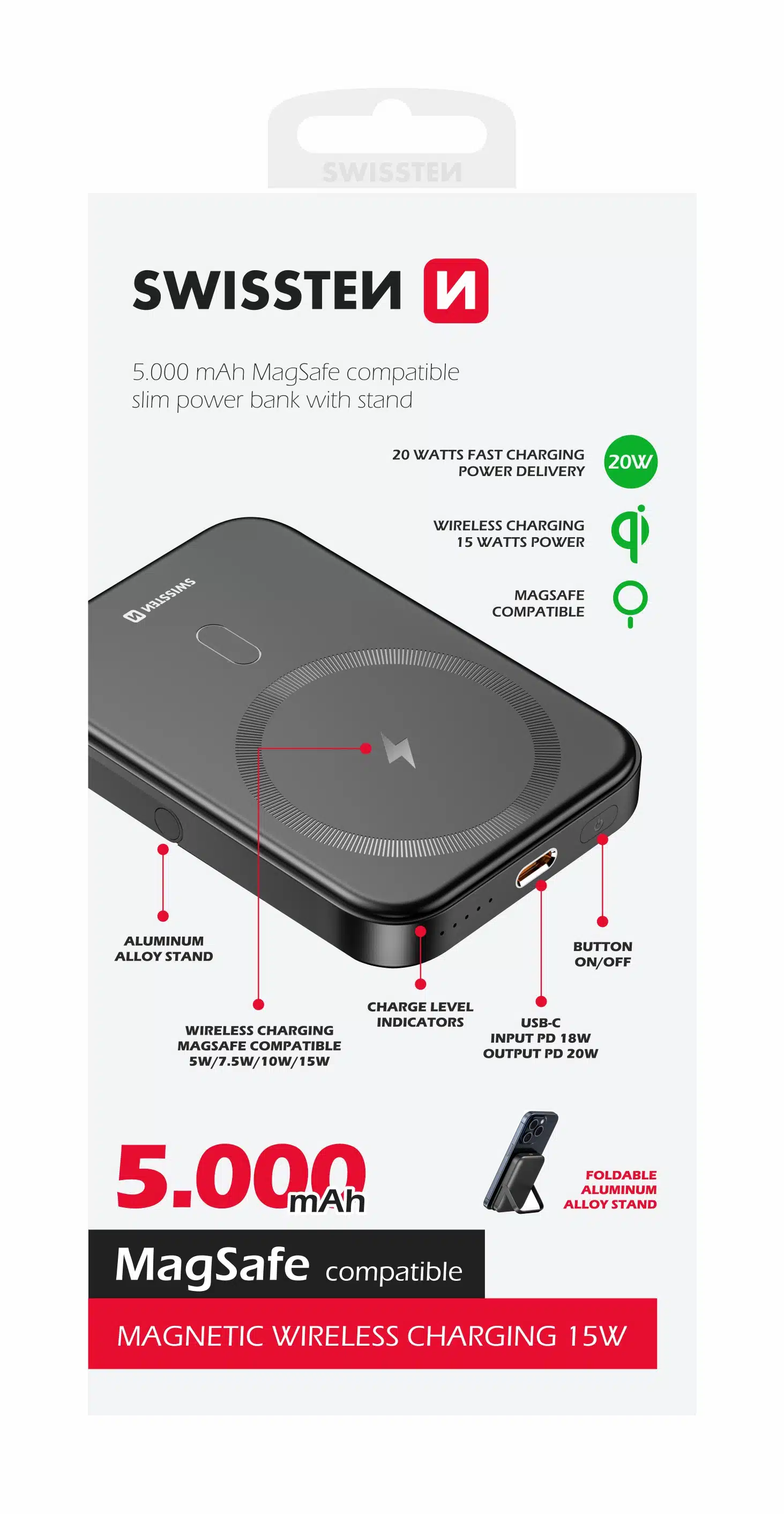 Swissten - 20W MagSafe Powerbank - 5.000 mAh - Zwart - Afbeelding 6