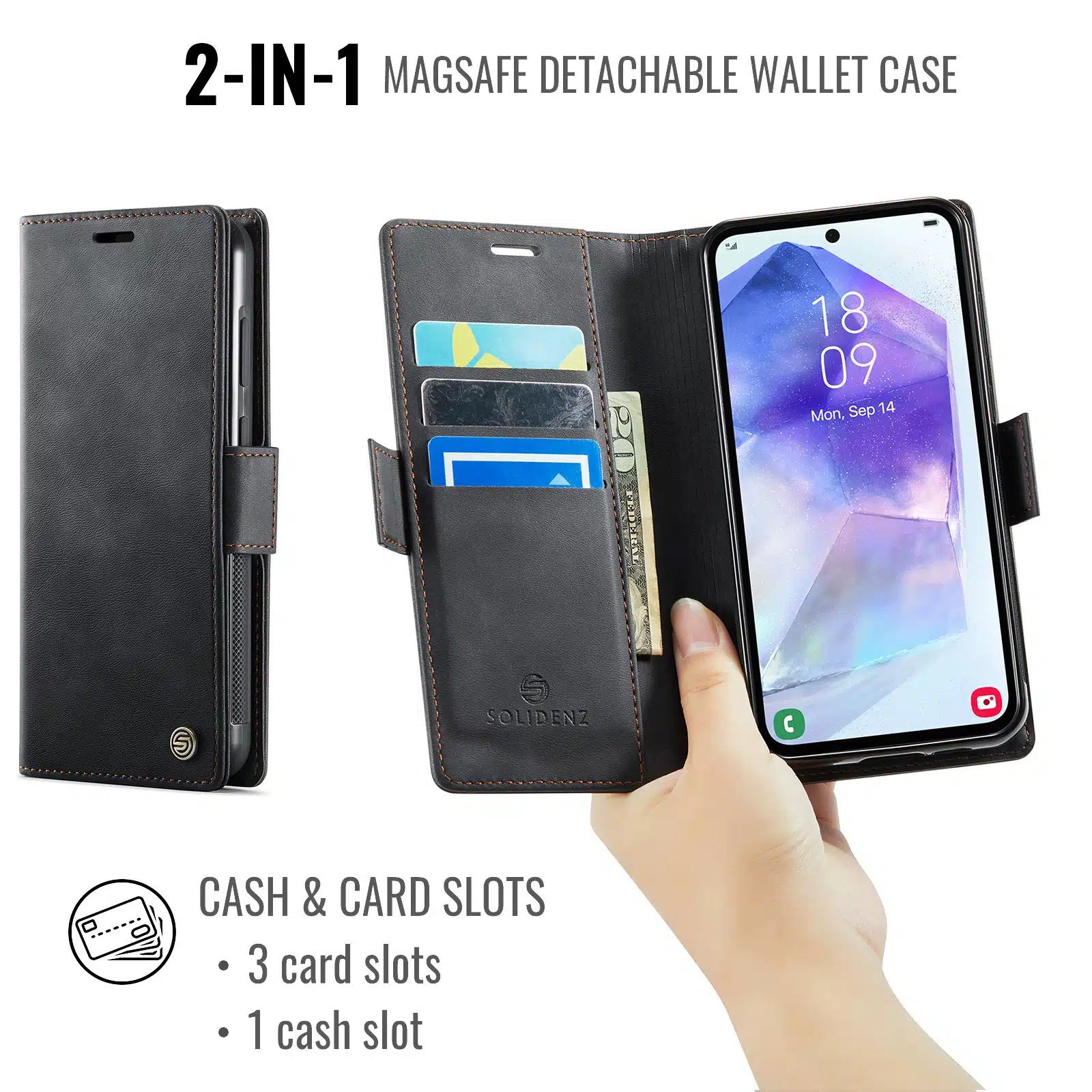 Solidenz 2-in-1 MagSafe Wallet Case voor Samsung Galaxy S25 FE – Zwart - Afbeelding 8