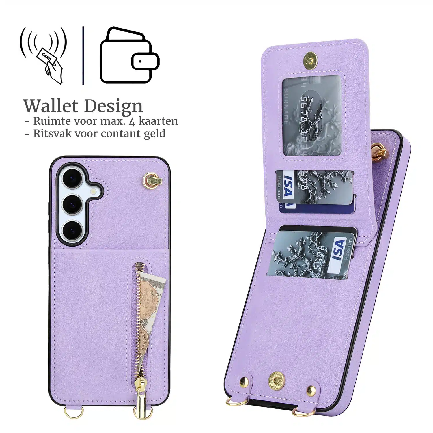 Solidenz Fashion Portemonnee hoesje met koord Samsung Galaxy S25 FE – Paars - Afbeelding 2