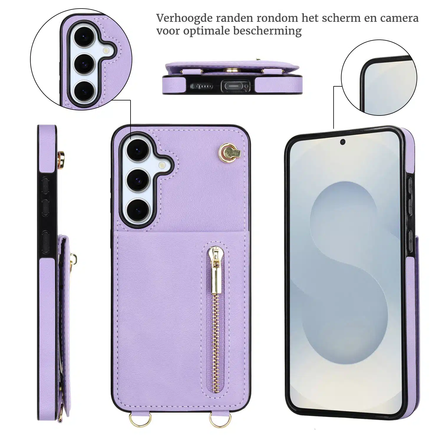 Solidenz Fashion Portemonnee hoesje met koord Samsung Galaxy S25 FE – Paars - Afbeelding 3
