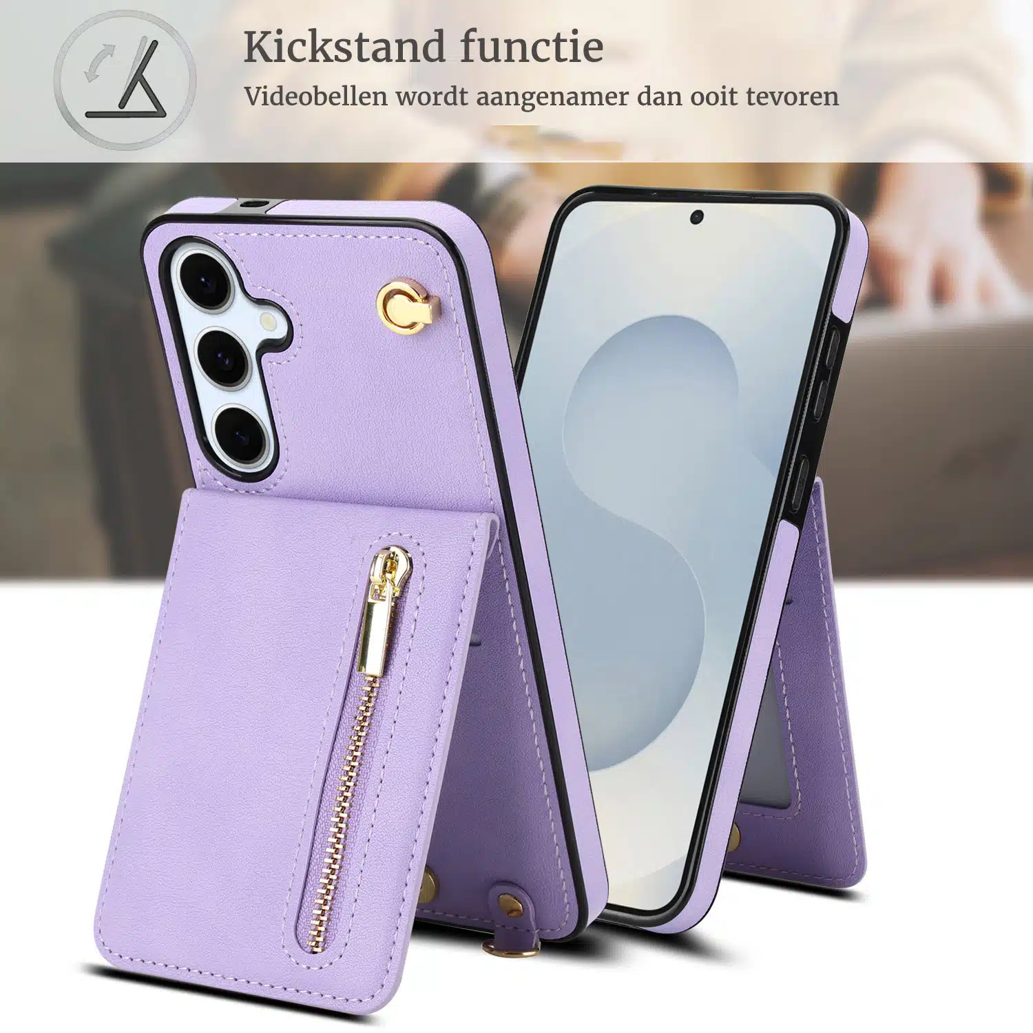 Solidenz Fashion Portemonnee hoesje met koord Samsung Galaxy S25 FE – Paars - Afbeelding 4