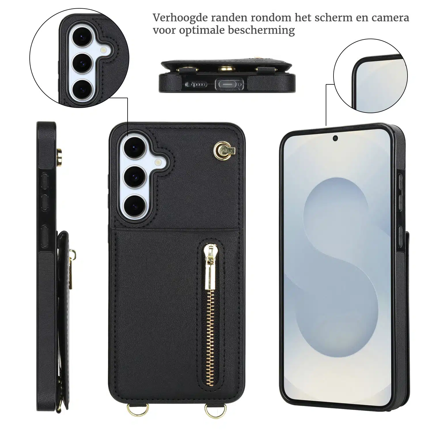 Solidenz Fashion Portemonnee hoesje met koord Samsung Galaxy S25 FE – Zwart - Afbeelding 3
