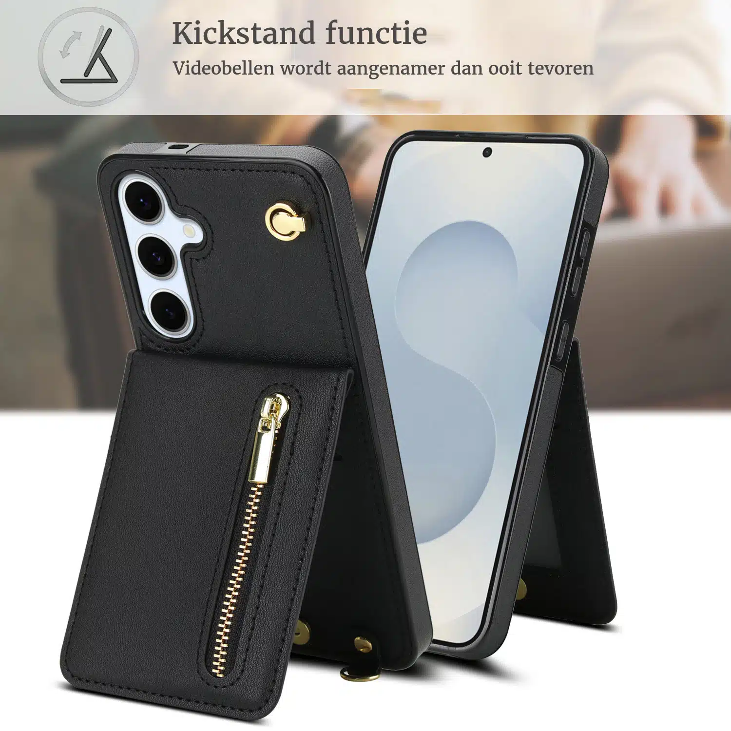Solidenz Fashion Portemonnee hoesje met koord Samsung Galaxy S25 FE – Zwart - Afbeelding 4