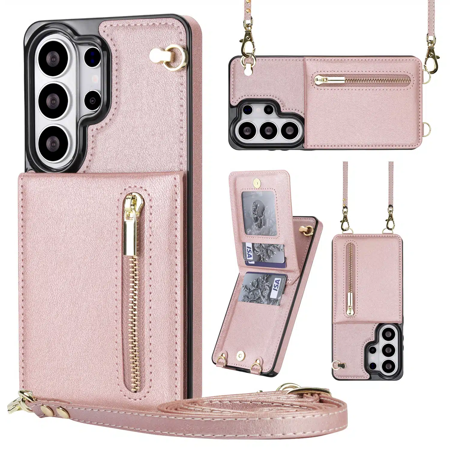 Solidenz Fashion Portemonnee hoesje met koord Samsung Galaxy S26 Ultra – Roségoud - Afbeelding 1