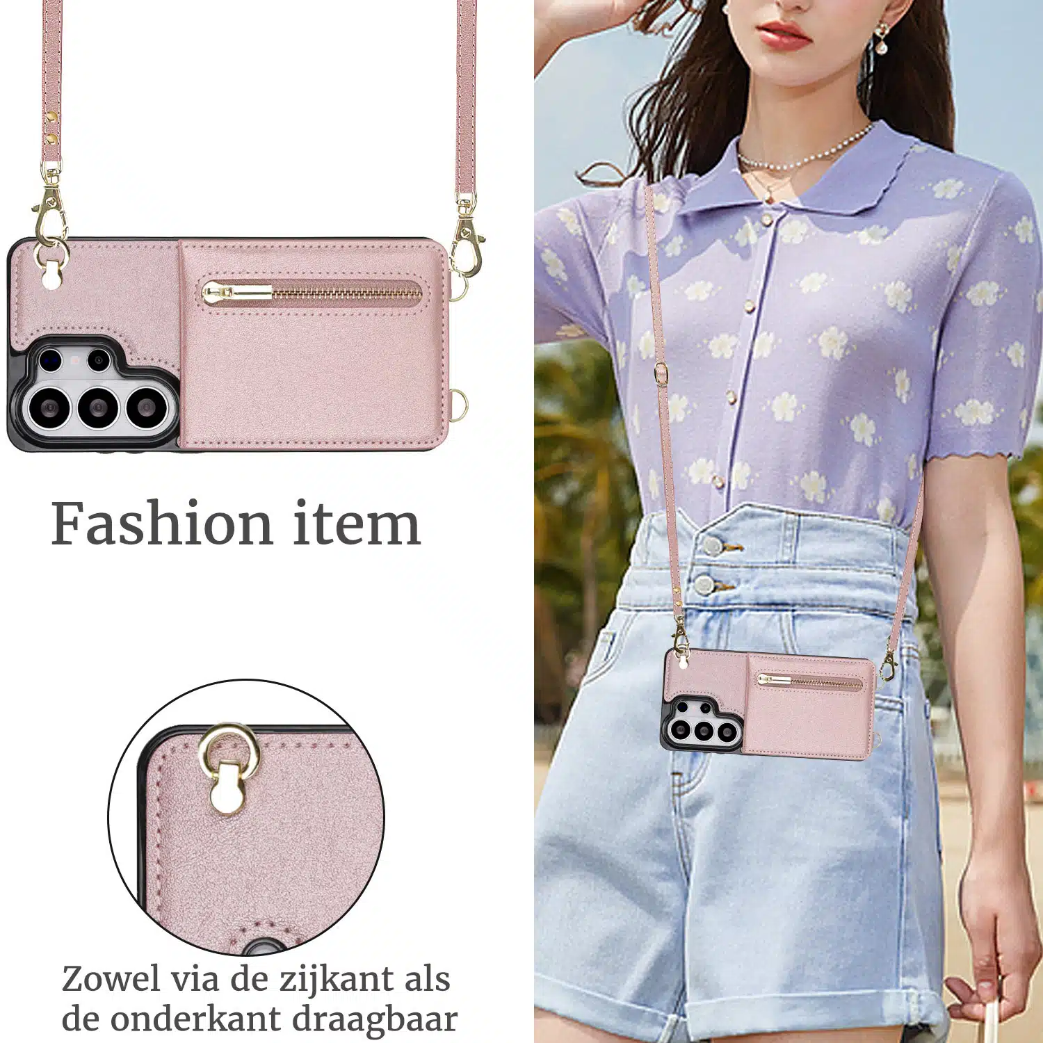 Solidenz Fashion Portemonnee hoesje met koord Samsung Galaxy S26 Ultra – Roségoud - Afbeelding 7