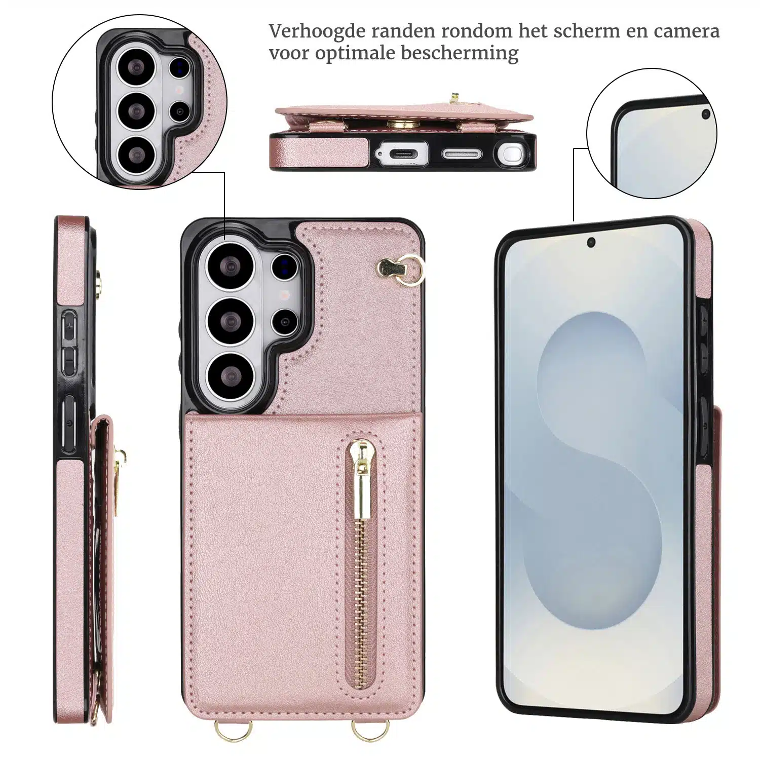 Solidenz Fashion Portemonnee hoesje met koord Samsung Galaxy S26 Ultra – Roségoud - Afbeelding 4