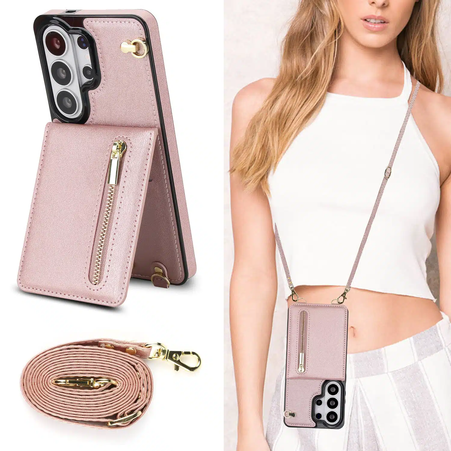 Solidenz Fashion Portemonnee hoesje met koord Samsung Galaxy S26 Ultra – Roségoud - Afbeelding 6