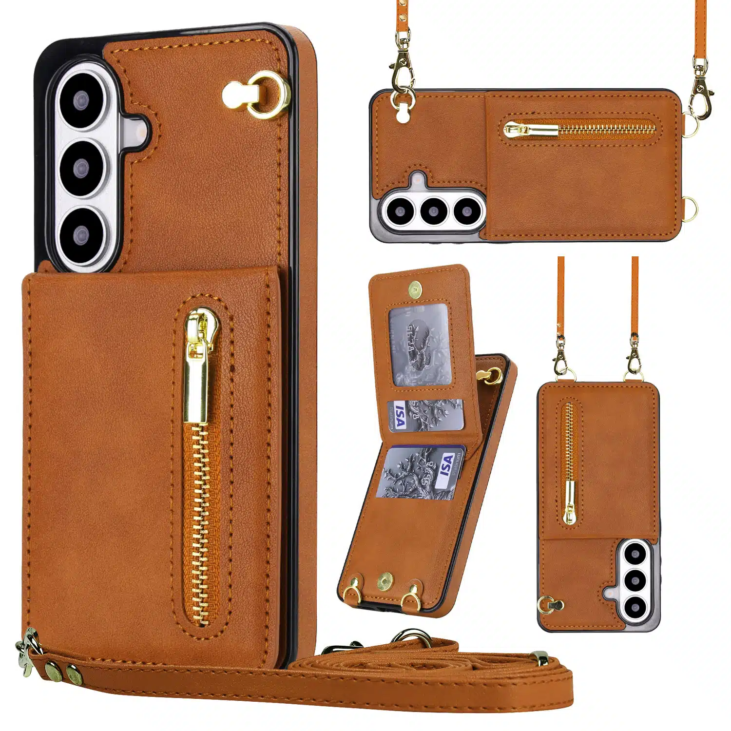 Solidenz Fashion Portemonnee hoesje met koord Samsung Galaxy S26 – Bruin - Afbeelding 1