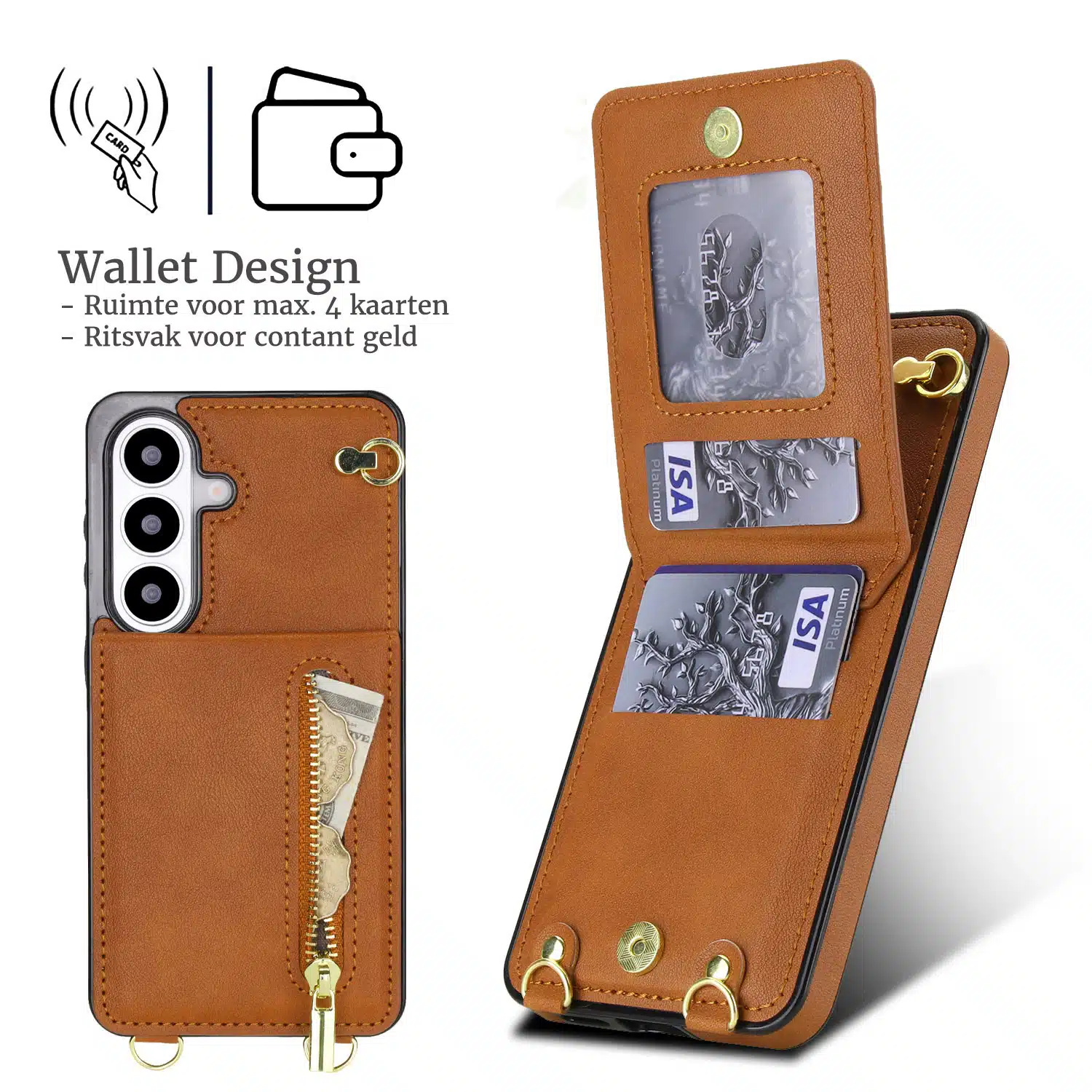 Solidenz Fashion Portemonnee hoesje met koord Samsung Galaxy S26 – Bruin - Afbeelding 2