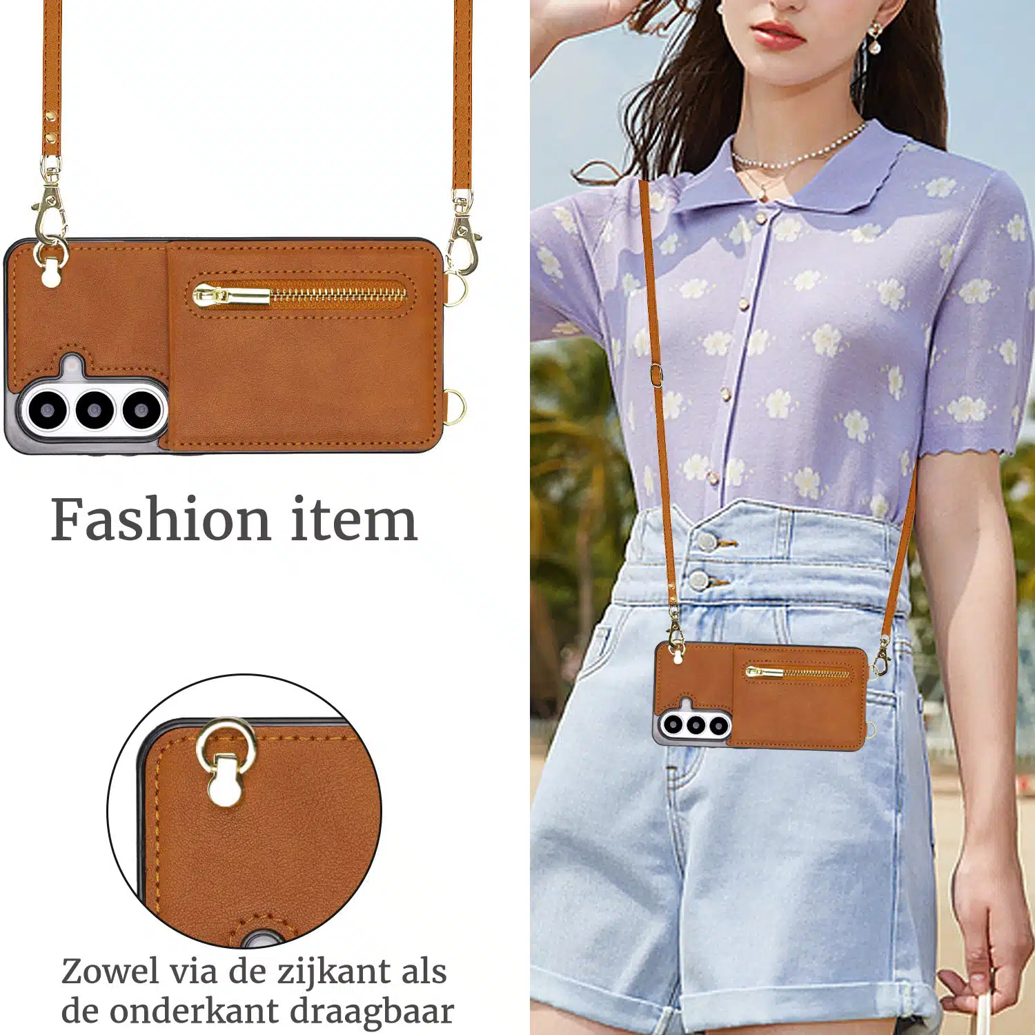 Solidenz Fashion Portemonnee hoesje met koord Samsung Galaxy S26 – Bruin - Afbeelding 3
