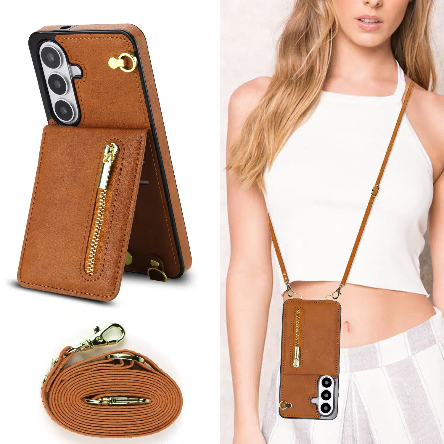 Solidenz Fashion Portemonnee hoesje met koord Samsung Galaxy S26 – Bruin - Afbeelding 5