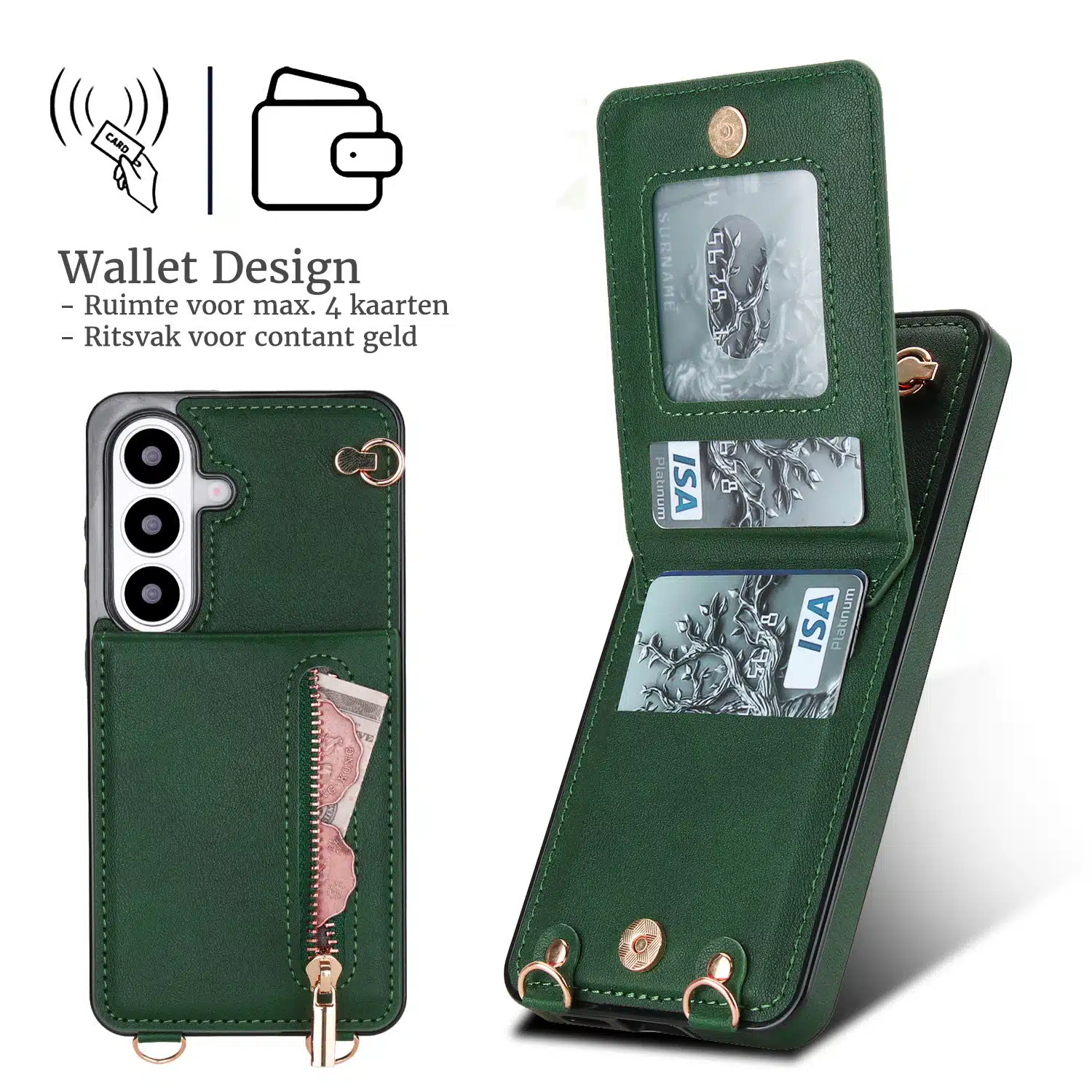 Solidenz Fashion Portemonnee hoesje met koord Samsung Galaxy S26 – Groen - Afbeelding 2