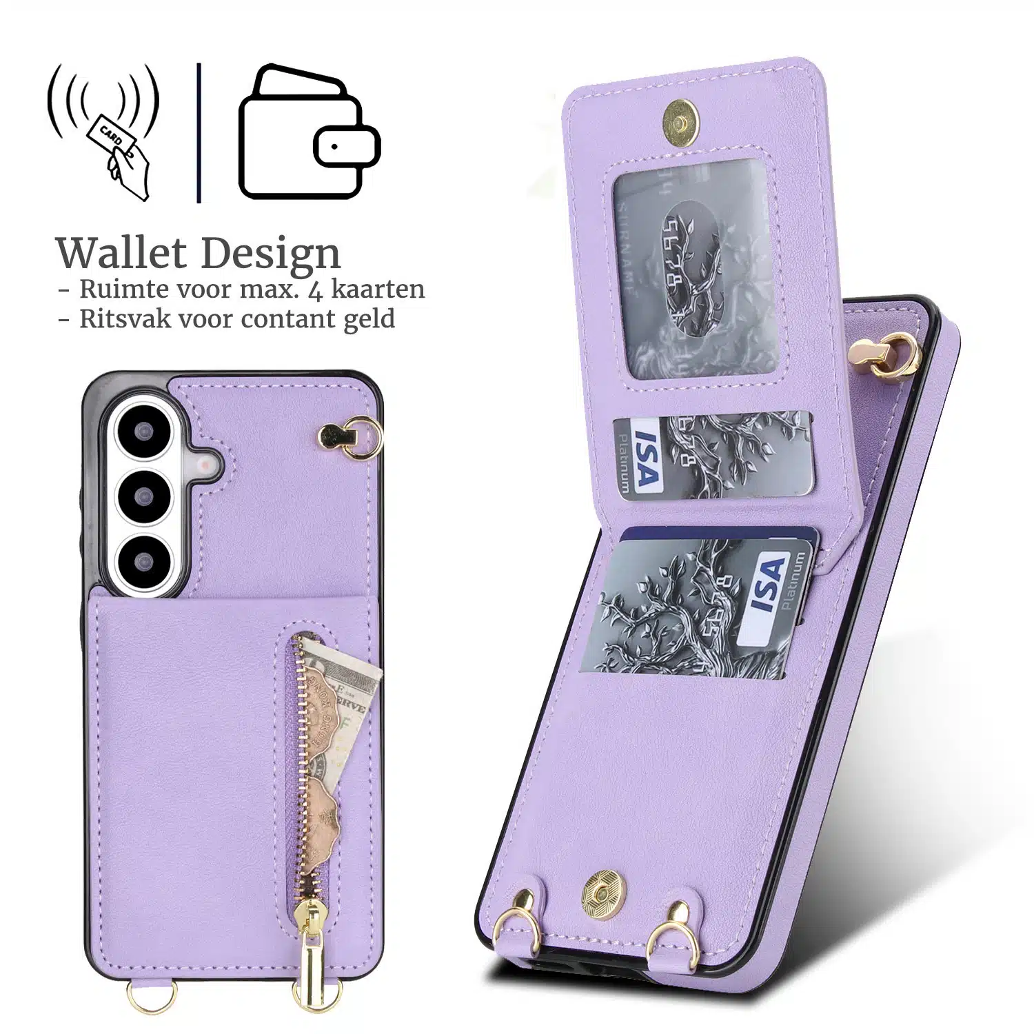 Solidenz Fashion Portemonnee hoesje met koord Samsung Galaxy S26 – Paars - Afbeelding 2