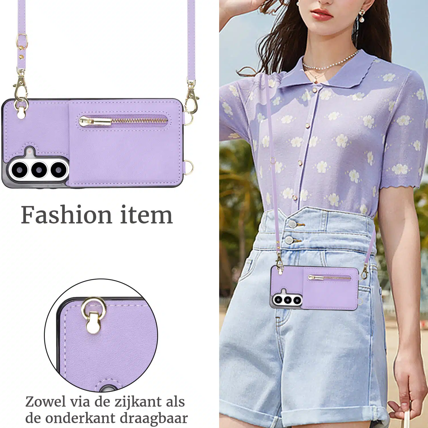 Solidenz Fashion Portemonnee hoesje met koord Samsung Galaxy S26 – Paars - Afbeelding 3